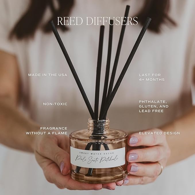 Sweet Water Decor Sandalwood Rose Reed Diffuser – Room Decor Aesthetic with Long-Lasting Premium Fragrance of Green, Leafy, Winey, Rose, Guaiac Wood, and Musk for 4 Months – Ideal for Home Decor