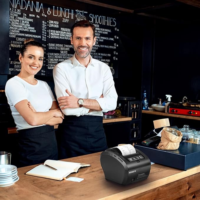 MUNBYN WiFi POS Receipt Printer, 80mm Thermal Receipt Printer with USB/LAN/RS232 Port,Compatible with Android/Windows/iOS, Retailer and Restaurant Kitchen Use, Wall Mount, Black