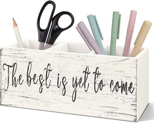 SNNDER the Best is Yet to Come Inspirational Pen Holder, Motivational Desk Decor, Positive Gifts Acrylic Pen Pencil Holder Organizer for Home Office Desk Accessories