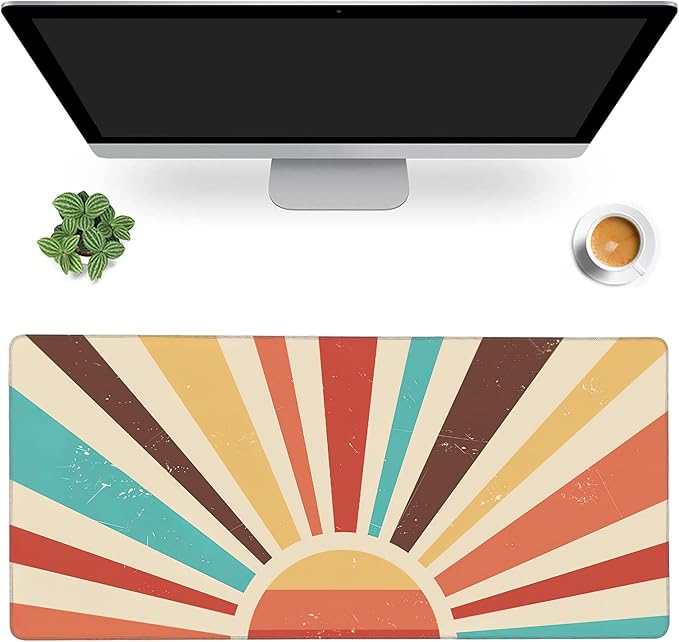 MIOAOSRT Desk Mat,Colourful Vintage Sunburst Gaming Mouse Pad,XXL Extended Mouse Pad Mat for Office,Computer,Keyboard with Non-Slip Base Stitched Eges Mousepad 35.4x15.75 inch