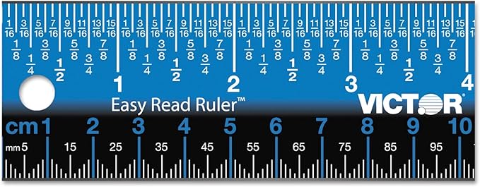 Victor Easy Read Stainless Steel Ruler, Standard/Metric, 18".25 Long, Blue