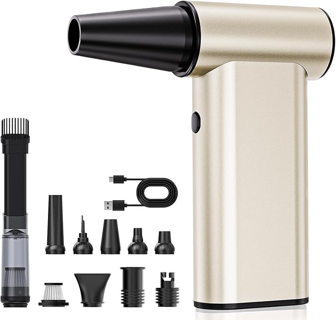Rckskaya Compressed Air Duster, 300000RPM Powerful Electric Air Duster Rechargeable Battery, 4-Gear Handheld Blower Cordless, Phone Charger, Mini Blower for Keyboard, Computer, House, Outdoor and Car