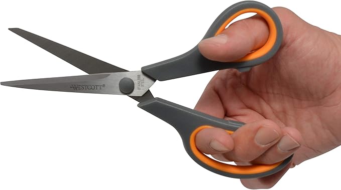 Westcott 8" Straight Stainless Steel Soft Handle Scissors, Assorted Colors, Pack of 3