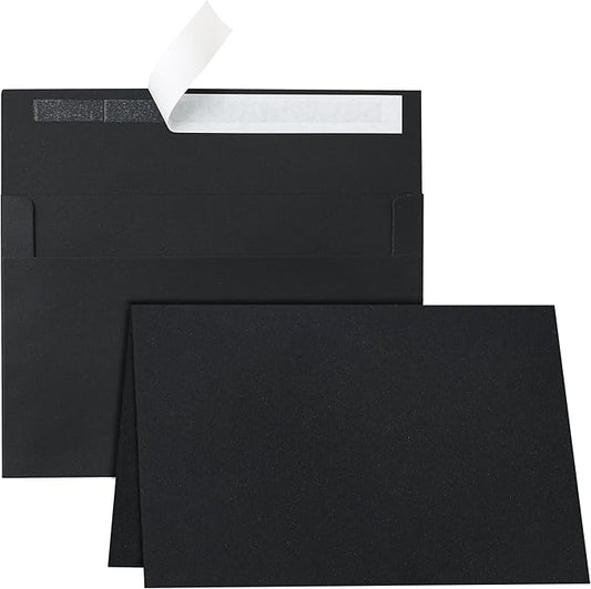 Black Blank Greeting Cards and Envelopes 4 x 6 Printable Heavyweight Folded Cardstock and A4 Envelopes Self Seal 20 packs for Invitations, Wedding, Thank You Cards & All Occasion