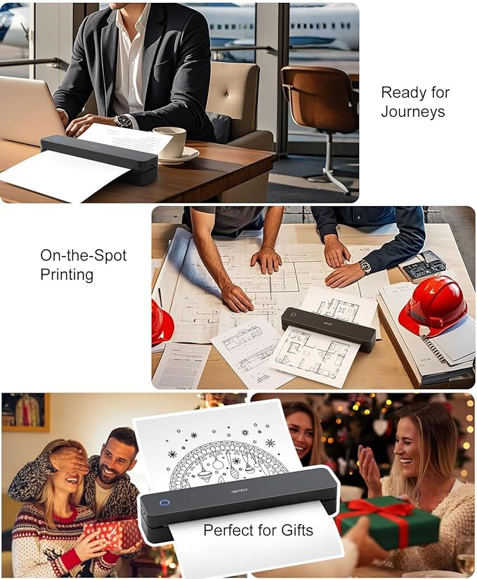 Inkless Portable Printer for Travel, 300DPI Wireless Thermal Printer Support 8.5" x 11" US Letter, A4, MT610Pro Small Bluetooth Printers Compatible with iOS, Android Laptop for Home Office Car, Black