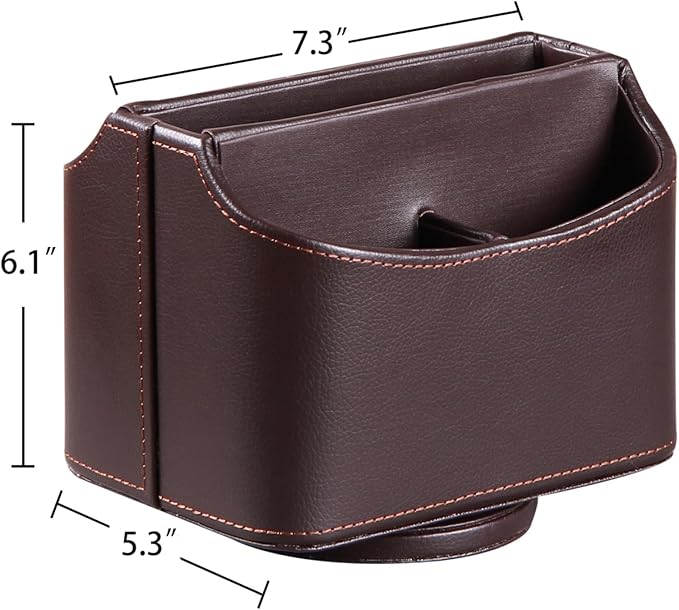 PU Leather Remote Control Holder,360 Degree Spinning Desk TV Remote Caddy,Desk Organizers and Accessories,for Controller,Media,Mail,Calculator,Mobile Phone,Pen Storage Holder(Brown Lychee)