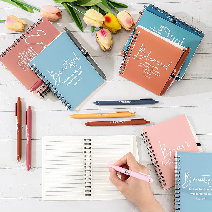 Kosiz 48 Sets Inspirational Christian Gifts Bulk Christian Notebooks Prayer Journals with Pens Spiral Bible Journals Religious Gifts for Church Grandparent Pastors Day Sunday School (Bright Color)