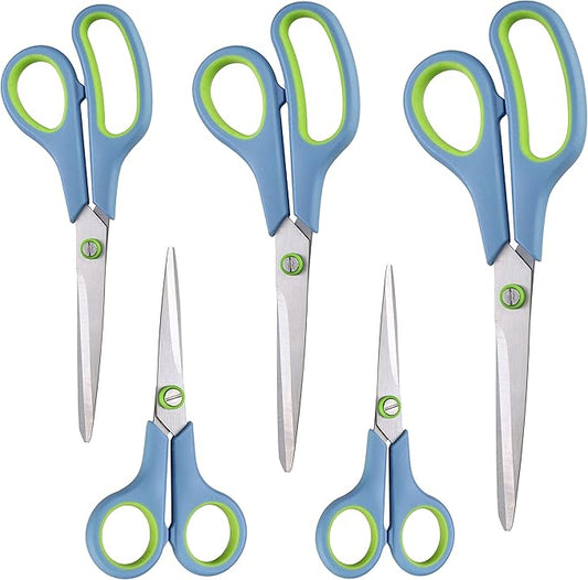 Scissors All Purpose,Scissors Set of 5,Premium Stainless Steel Sharp Blades Soft Comfort-Grip Handles Suitable for School,Office Supplies and Family Daily Use