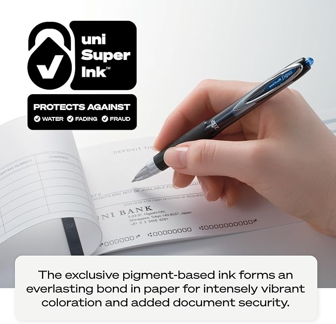 uniball Signo 207 Needle Point Gel Pen, Retractable, Medium 0.7 mm, Black Ink, Black Barrel, 4/Pack