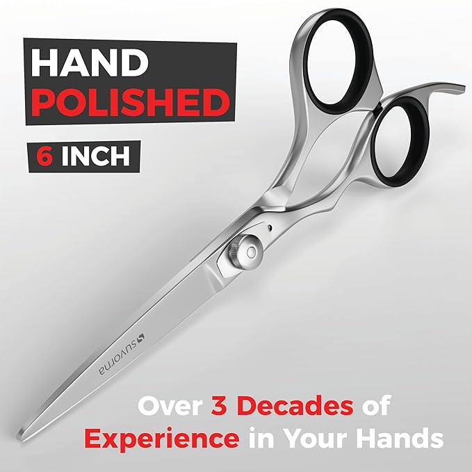 Suvorna Left Handed Hair Scissors Professional for Barbers and Hairdressers - Barber Scissors to Cut Hair - 6" Hair Cutting Scissors - Stainless Steel Hair Shears for Women, Men and Adults