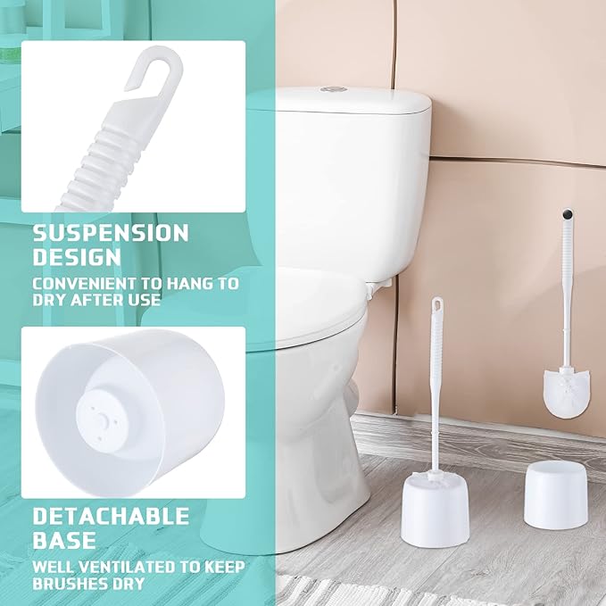 Roshtia 6 Sets Toilet Brush and Holder Set for Bathroom Cleaning Toilet Bowl Brush Scrubber with Caddy for Cleaning, 14.57 Height(White)