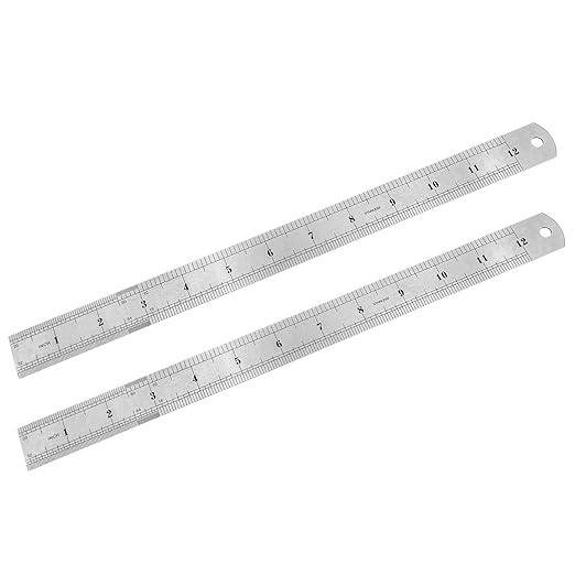 12 Inch Stainless Steel Ruler with Metric and Imperial Scales, Straight Edge Metal Ruler for Measuring Tools, 2-Pack