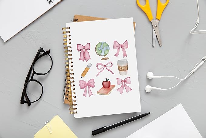 Teacher Notebook, Coquette Pink Bow Notebook Journal, Teacher Gifts for Women, Preppy Notebook Journal for Note Taking Work, Girly Notebook, Pink Spiral Notebook 5.5x8.3 Inch