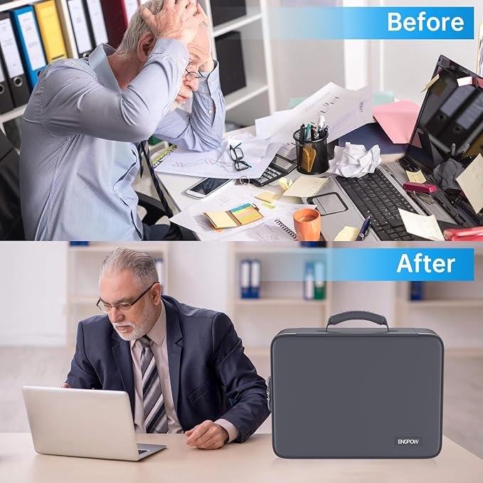 ENGPOW 5200℉ Fireproof File Organizer Bag with 13 Pocket Accordion File Folder,Document Organizer Box with Lock&Labels,Multi-Layer Portable Home Travel Safe Storage Box for Important Documents,Gray