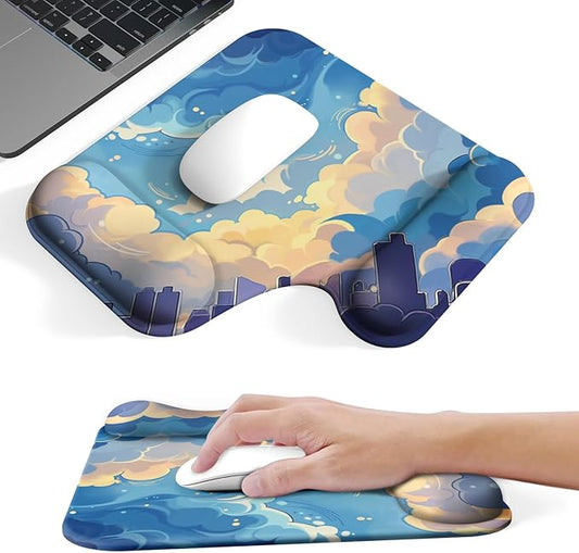 Ergonomic Mouse Pad with Gel Wrist Rest (1"& 1.2" Dual Height) - Mouse Pads Compact Mousepad Desk Mat Office, Gaming & Carpal Tunnel Relief | Non-Slip Rubber Base Blue Nebula