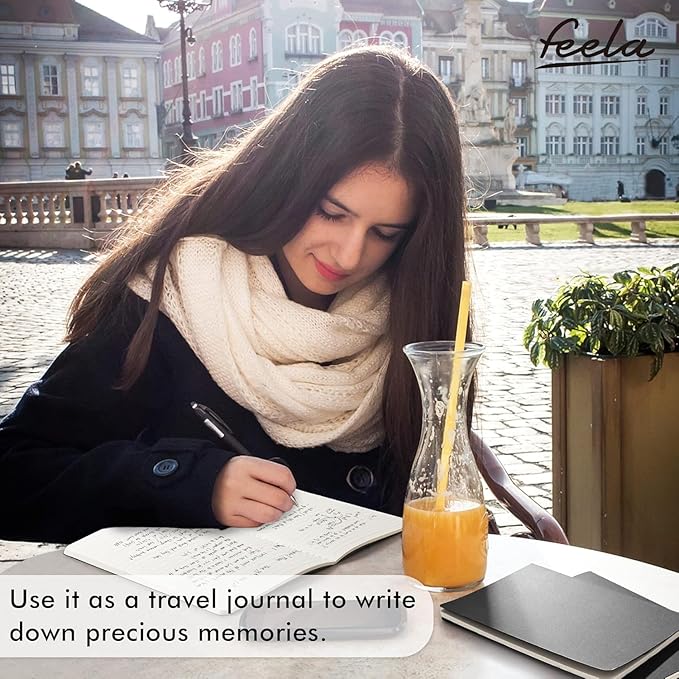 XIUSHE 4 Pack Black Hardcover Spiral Notebook Spiral Journals for Women 192Pages,9.84x7.48Inches,100gsm Paper,Cute College Ruled Notebook, Back Pocket,Office Supplies (CS-style)