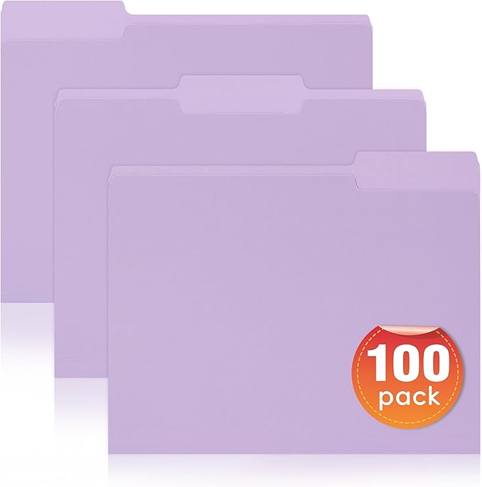 100 Packs File Folders Letter Size, 8.5 x 11 Colored File Folders 1/3 Cut Tab for Easy Labeling, for Home, Office, School Filing
