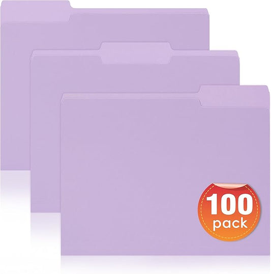 100 Packs File Folders Letter Size, 8.5 x 11 Colored File Folders 1/3 Cut Tab for Easy Labeling, for Home, Office, School Filing