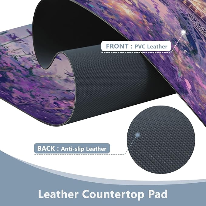 Mouse Pad Desk Mat Leather Desk Pad Large Gaming Desk Cover Protector Mat for Keyboard Computer Laptop Office Waterproof 35.4 x 16.5 Inch Lavender Eiffel Tower Purple