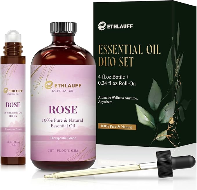 Rose Essential Oil (4 oz/120 ml) — Rose Oils for Aromatherapy, diffusers, humidifiers, Home fragrances, DIY Skincare, soap Making, DIY Candle, Relaxation, Yoga, and Meditation