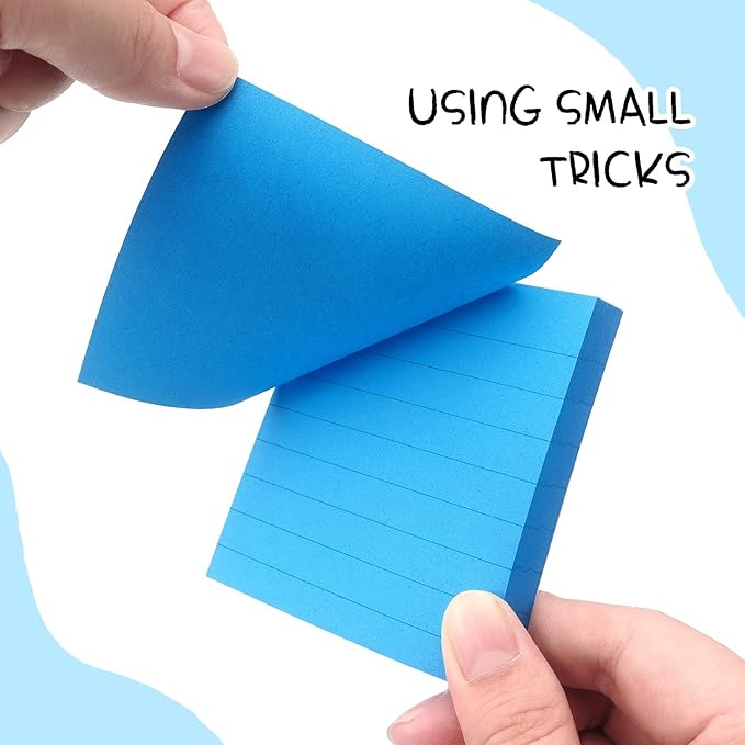 Lined Sticky Notes 3x3 Sticky Notes with Lines Self-Stick Notes Bright Color 4 Pads 90 Sheets/Pad (Blue)