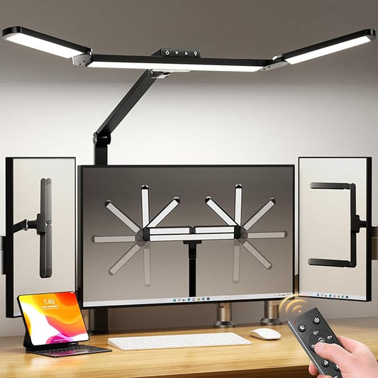 LED Desk Lamp with Clamp, Architect Desk Lamp for Home Office with Remote, 24W Ultra-Bright Desk Light with Stepless Dimming and Stepless Color Temp, Memory Function for Study and Workbench