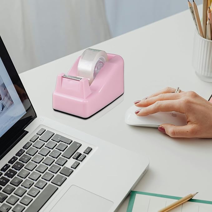 Desktop Tape Dispenser Pink with Weighted Nonskid Base - Includes 6 Rolls of Transparent Tape (0.71 Inch x 1000 inches Each)