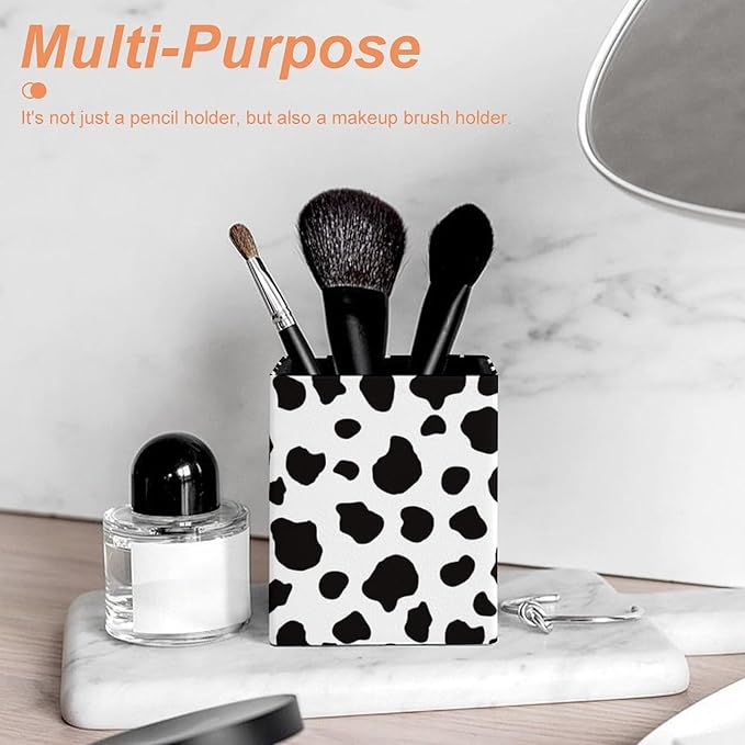 Square Pen Holder & Pencil Organizer for Desk - Office Storage Organizer, Markers/Makeup Brushes/Scissors Holder, Compact Desk Decor Accessories for Home Classroom School(Cows Print)