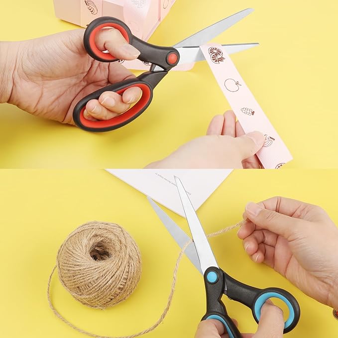 Left-Handed Scissors, 8-Inch Left-Handed Scissors with Soft Grip for Home, School, Office, Sewing Fabric, Red/Blue, Pack of 2