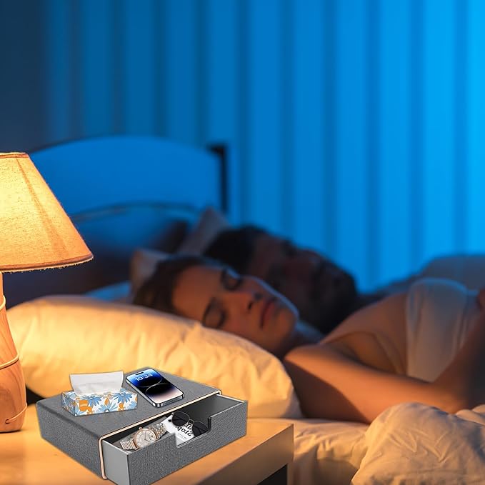 Desk Organizer with Drawer,Stackable Storage 1 Drawer Organizer,PU Leather Handmade Desktop Storage Drawers for A4 Paper/Magazine/Book/Filing/Jewelry/Makeup Home Decor Accessories,Grey