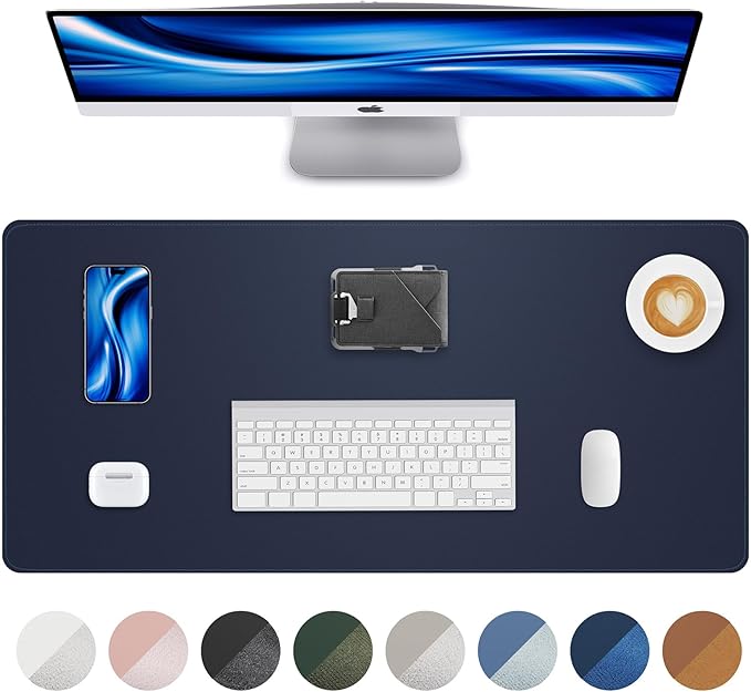 Leather Desk Pad Protector,Desk Mat,Large Mouse Pad, Non-Slip Desk Pad, Waterproof PU Leather Desk Blotter Mat, Desk Cover for Office and Home (Midnight Blue, 36" x 17")