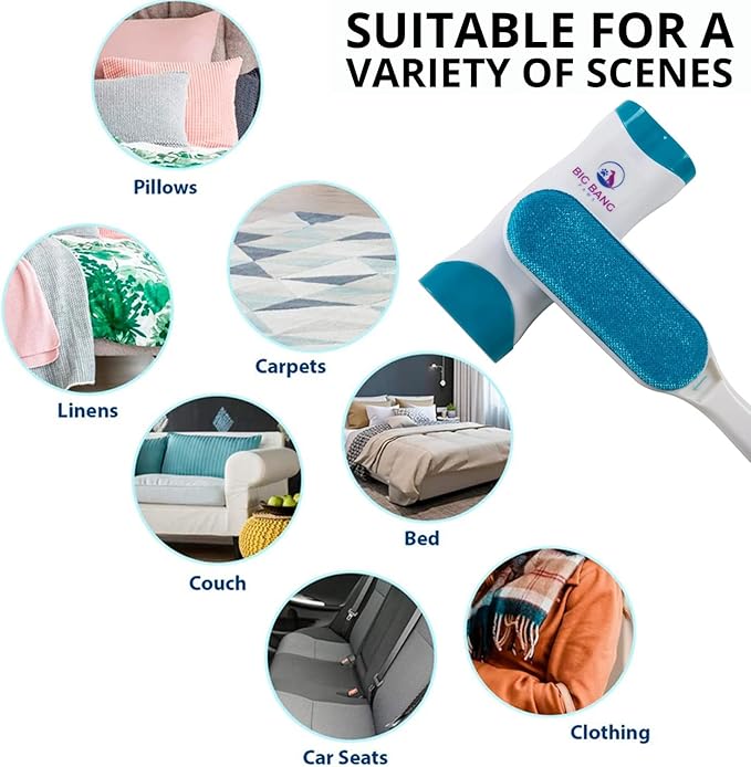 Pet Hair Remover Brush - Dog Hair Remover for Clothes - lint Brush pet Hair Remover - Reusable Fur Remover for Furniture and Clothing - Light pet Dander Remover with self Cleaning Base