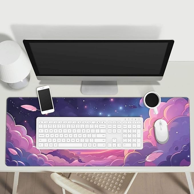 Pastel Pink Space Gaming Mouse Mat Extended Large XL Mouse Pad Desk Mat Non-Slip Rubber Mice Pads Stitched Edges for Office and Home,31.5 X 11.8 X 0.12 Inches