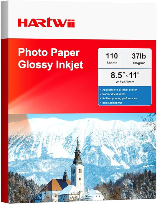 Glossy Photo Paper 8.5x11 Inches, 110 Sheets Thin Inkjet Paper,135gsm 37lb Premium Photo Paper for Inkjet Printer with Dye Ink for Brochures Flyers Custom Chip Bag Party Favors