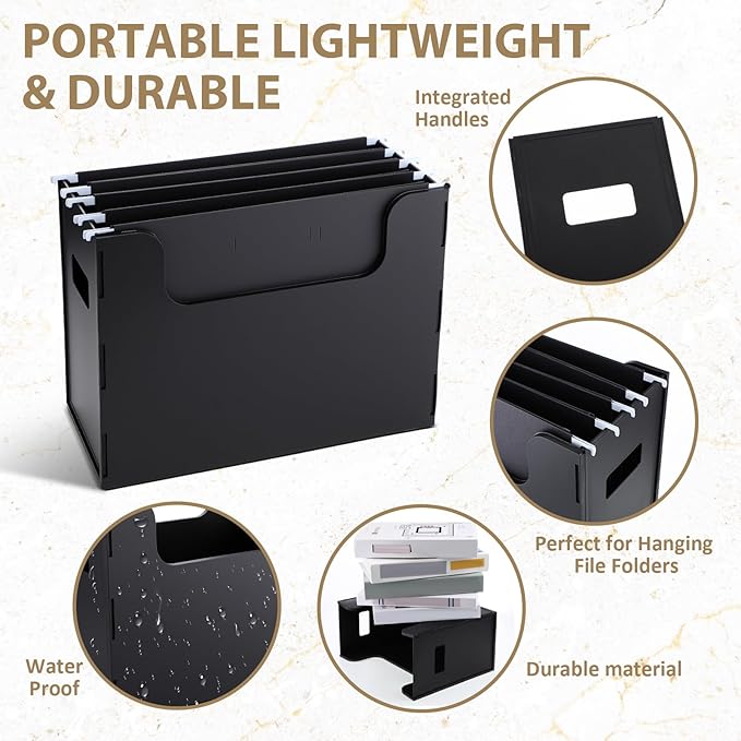 Portable Desktop File, Side Handles, Filing Organizer, Hanging File Folders, Letter Size for Schools Office Home(Black,2 Pcs)