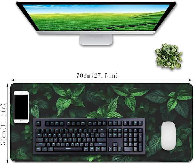 Green Mouse Pad Desktop Mat,Large Gaming Mouse Pad Desk Mat for Keyboard and Mouse,Computer Pad Large Mousepad with Stitched Edge Non-Slip Rubber Base for Office School Home (27.5X11.8 in)