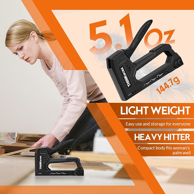 THINKWORK Light Duty Staple Gun - Black Upholstery Staple Gun for Wood with 1600pcs JT21 Staples 1/4", 5/16", 3/8" and Staple Remover, Fabric Stapler Gun for Crafts, Home Use, Wall, DIY, Lights Decora