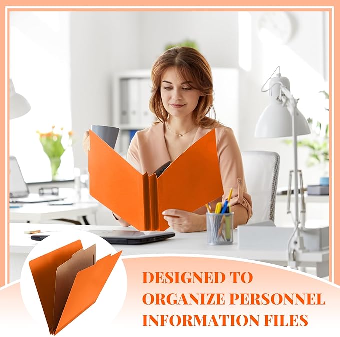 12 Pcs Classification Folders Letter Size, 1 Divider Pressboard File Folder with Fasteners, Expanding File Organizer Bulk for Teachers, Clergy, Office, Church, Christmas Donations (Orange)
