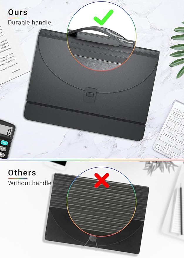 Accordion File Organizer/Expanding File Folder with Handle,13 Pockets Filing Box,Perfect for Desk top Stand/Portabe Document Paper Organizer,A4/Letter Size,Colored Monthly/Blank Tabs,Black Matte