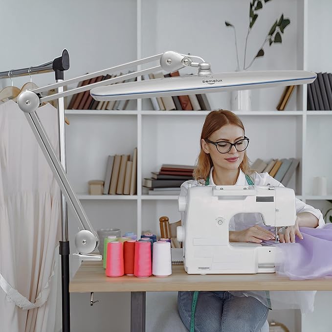 Task Lamp with Clamp, Bright 117PCS LEDs, Metal Swing Arm 24W 2200 Lumen Dimmable Led Desk Lamp for Architect Home Office Study Reading Dorm Workbench Craft, 23 Inch Working Lamp(Silver)