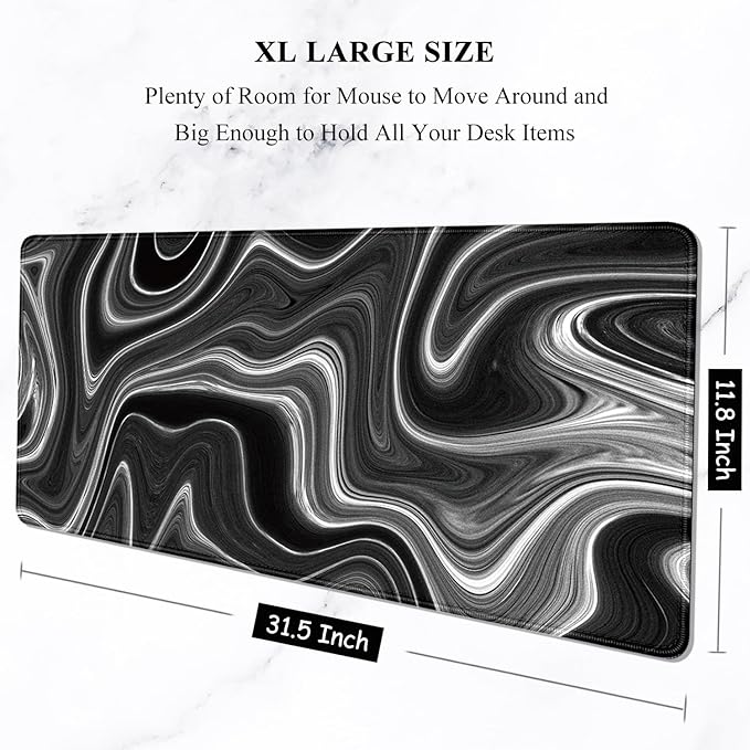 Auhoahsil Large Mouse Pad, XXL Gaming Mousepad, Desk Mat for Desktop, Thick Rubber, Big & Long Size, Stitched Edges, Full Desk Pad for Laptop & Computer, Extended 31.5 x 11.8 in, Abstract Contour