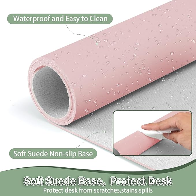 Boutilon Leather Desk Pad Protector,Non-Slip Mouse Pad,Laptop Desk Pad,Office Mouse Mat,Waterproof Leather Desk Blotter,Desk Writing Pad for Office and Home (XXXL-Light Pink,47"x 24")