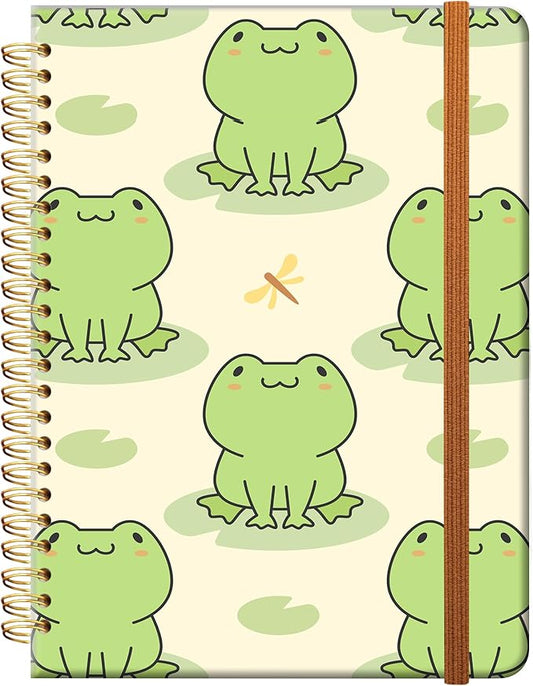 Ruled Spiral Writing Notebook,A5 Hardcover Lined College Journal for Women,Strong Twin-Wire Binding with Premium Paper,8.4" X 6",Perfect for School,Office,Home(Cute Frog Love)