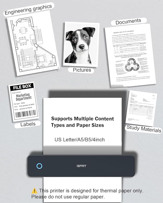 Inkless Portable Printer for Travel, 300DPI Wireless Thermal Printer Support 8.5" x 11" US Letter, A4, MT610Pro Small Bluetooth Printers Compatible with iOS, Android Laptop for Home Office Car, Black