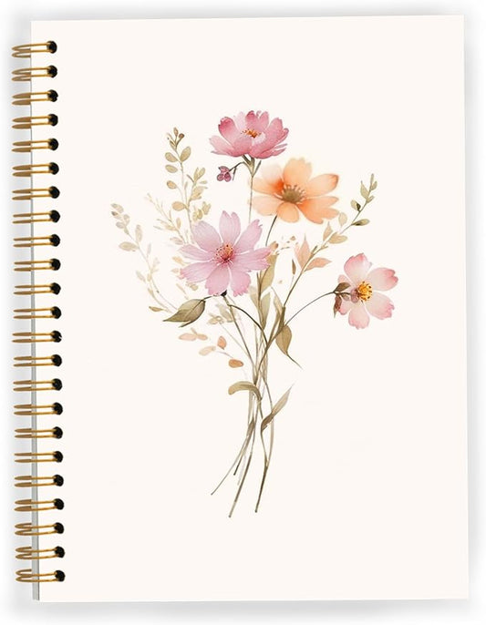 JWVK Rustic Wild Flower Spiral Notebook, Vintage Floral Botanical Notebooks for Note Taking, Cottagecore Flower Aesthetic Journal for Women, Girly Office Supplies, 5.5x8.3 Inch