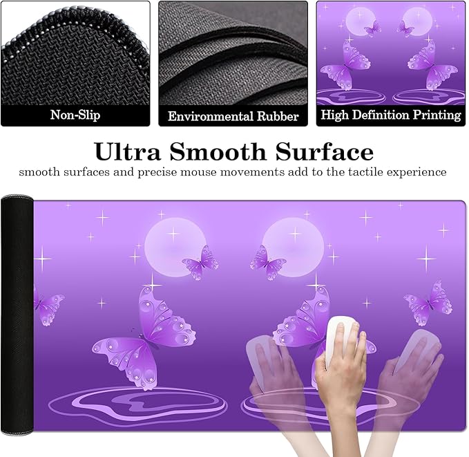 Star Moon Butterfly Desk Pad Protector, Stitched Edges Mouse Pad, Large Office Desk Mat, Non-Slip Desk Blotter, Laptop Desk Pad, Desk Writing Pad for Office and Home (31.5" x 15.7 ")