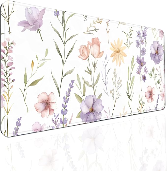 Floral Large Mousepad 31.5 x 15.7 inch, Waterproof Desk Mat Gaming Mouse Pad, Aesthetic Flowers Desktop Mat, Laptop Pad, Computer Writing Mat for Home Office (Purple Pink White A, XX-Large)