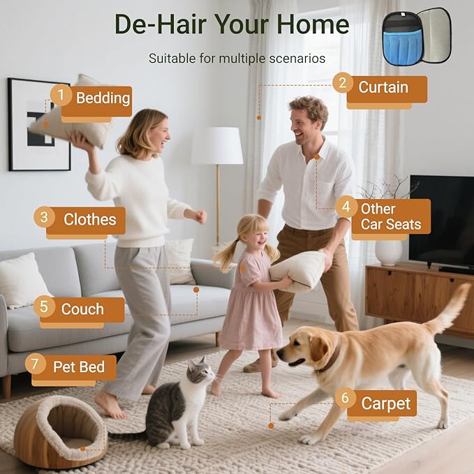 Pet Hair Remover Glove for Furniture - Reusable 5-Finger Dog and Cat Fur Removal Mitt with One-Swipe Peel Technology - Professional Sofa, Carpet & Car Detailer - Effective on Velvet, Bedding & Rugs