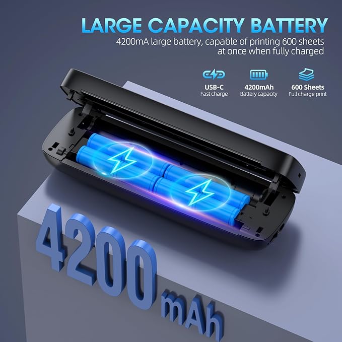 Portable Printer Wireless for Travel，Bluetooth Thermal Printer Support 8.5" X 11" US Letter &Legal, A4&A5 Thermal Paper, Inkless Compatible with iOS, Android & Laptop for Office Car Home