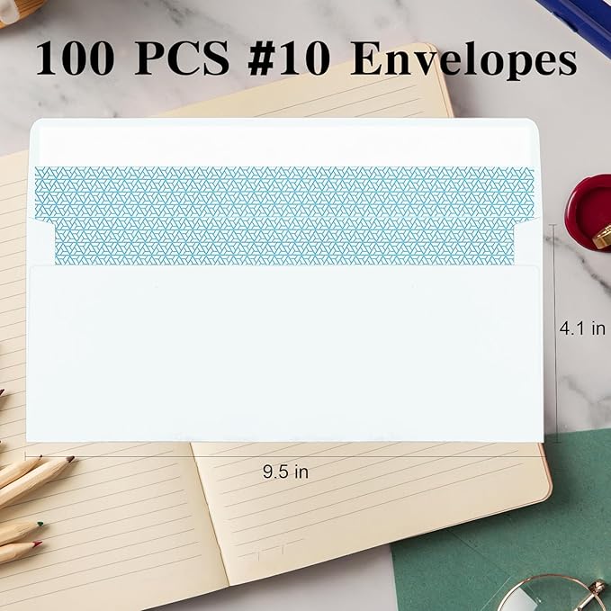 100 Pack White #10 Business Envelopes, Standard Envelopes Self Seal, 4 1/8 x 9 1/2 Inch Letter Size Business Mailing Envelopes for Checks Invoices Statements Baby Shower Wedding Birthday